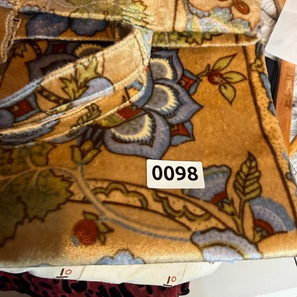 Handmade Velvet Floral Tote Bag Blue Gold Tapestry Mini Shopper Vintage Look